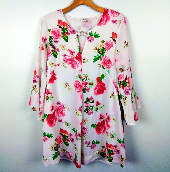 Umgee Floral Bell Sleeve BOHO Dress/Tunic - Picture 2 of 7